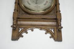 A Large Gothic Revival Carved Oak Barometer with a Rare Snail Tail Thermometer - 4188832