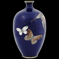 A Large High Quality Antique Meiji Japanese Cloisonne Enamel Butterflies Vase - 3901655