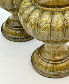 A Large Pair of 1960s Baluster form Lobed Chartreuse Drip Glazed Lamps - 3722482