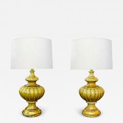 A Large Pair of 1960s Baluster form Lobed Chartreuse Drip Glazed Lamps - 3728190