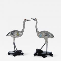 A Large Pair of Chinese Cloisonn Enamel Cranes on Wood Stands - 596394