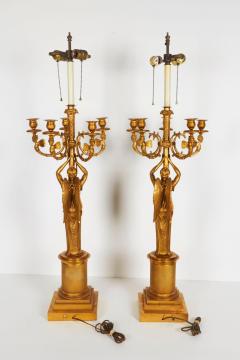 A Large Pair of French Empire style Gilt Bronze Five Light Candelabra Lamps - 831925