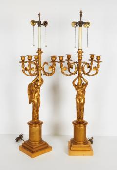 A Large Pair of French Empire style Gilt Bronze Five Light Candelabra Lamps - 831926