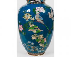 A Large Pair of Japanese Cloisonne Enamel Blue Ground Vases and Covers Meiji - 2898922