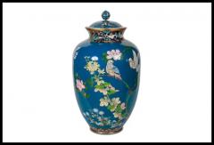 A Large Pair of Japanese Cloisonne Enamel Blue Ground Vases and Covers Meiji - 3901893