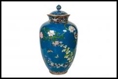 A Large Pair of Japanese Cloisonne Enamel Blue Ground Vases and Covers Meiji - 3901941