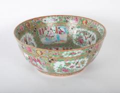 A Large Rose Medallion Punch Bowl with Rare Painted Panels - 2679607