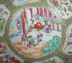 A Large Rose Medallion Punch Bowl with Rare Painted Panels - 2679630