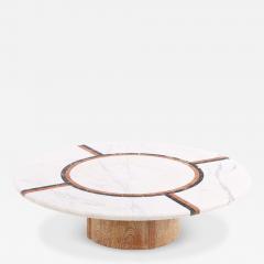 A Large Round Marble Oak Coffee Table C 1980  - 4532239