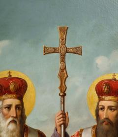 A Large Russian Oil on Canvas Painting of Two Bishops - 2128699