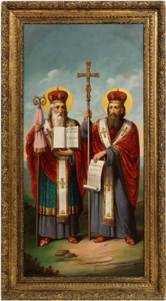 A Large Russian Oil on Canvas Painting of Two Bishops - 2132010