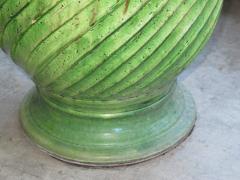 A Large Scaled French Green Glazed Striated Garden Pot Urn - 509493