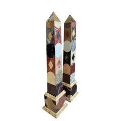 A Large Vintage Pair of Grand Tour Style Marble Inlaid Obelisks 1970 - 3914895