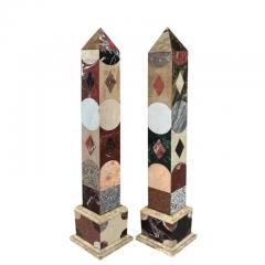 A Large Vintage Pair of Grand Tour Style Marble Inlaid Obelisks 1970 - 3914896