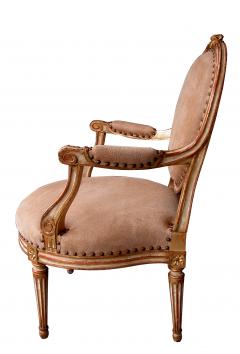 A Large scaled French Louis XVI Style Ivory Painted and Parcel Gilt Armchair - 3236396