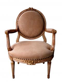 A Large scaled French Louis XVI Style Ivory Painted and Parcel Gilt Armchair - 3236398