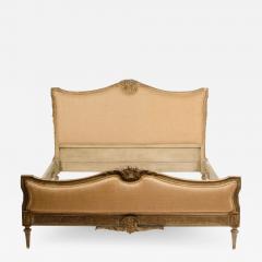 A Louis XVI style painted and carved Queen size burlap upholstered bed - 1887989