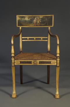 A MOST UNUSUAL SET OF SIX REGENCY PAINTED AND GILDED ARMCHAIRS - 3654440