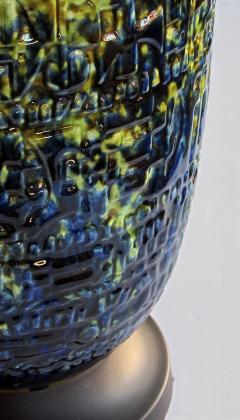 A Massive Pair of American Ceramic Lamps with Blue Green and Yellow Drip Glaze - 509472