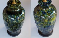 A Massive Pair of American Ceramic Lamps with Blue Green and Yellow Drip Glaze - 509475