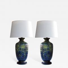 A Massive Pair of American Ceramic Lamps with Blue Green and Yellow Drip Glaze - 511628