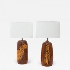 A Matching Pair of Burl wood Turned Lamps - 1845694