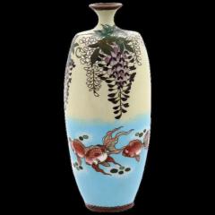 A Meiji Antique Japanese Cloisonne Enamel Wisteria and Fish Vase - 3901531