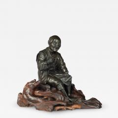 A Meiji period bronze of a seated man smoking - 3458021