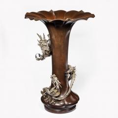 A Meiji period bronze trumpet vase with a dragon - 800949
