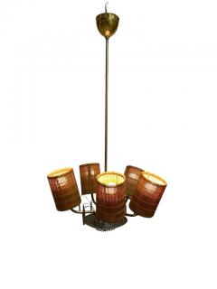 A Mid Century Finnish Design Lamp in Brass Rattan 1950s - 3959885