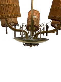 A Mid Century Finnish Design Lamp in Brass Rattan 1950s - 3959886