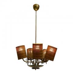 A Mid Century Finnish Design Lamp in Brass Rattan 1950s - 3959890