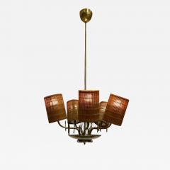 A Mid Century Finnish Design Lamp in Brass Rattan 1950s - 3985508