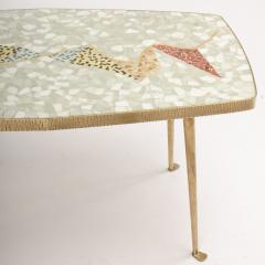 A Mid Century German coffee table with mosaic top on tapered brass legs - 1697315