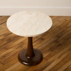 A Mid Century Modern round occasional table with marble top and walnut base - 2033306