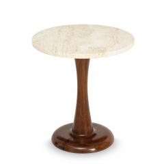 A Mid Century Modern round occasional table with marble top and walnut base - 2033327