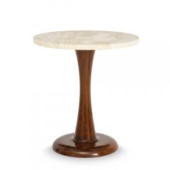 A Mid Century Modern round occasional table with marble top and walnut base - 2033330