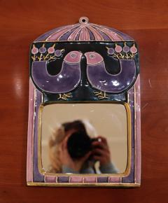 A Mithe Espelt Ceramic Purple Bird Mirror circa 1965 - 4387280