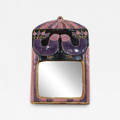 A Mithe Espelt Ceramic Purple Bird Mirror circa 1965 - 4389245
