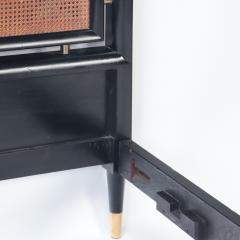A Modern Italian ebonized Queen size bed with a cane headboard C 1960  - 2684543