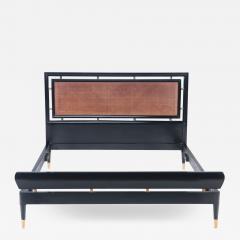 A Modern Italian ebonized Queen size bed with a cane headboard C 1960  - 2685947