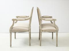 A Near Pair of Swedish Late Gustavian Style Painted Open Armchairs Circa 1870s - 2135282