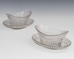 A PAIR OF DIAMOND MITRE CUT DISHES IN STANDS - 3796067