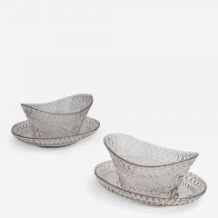 A PAIR OF DIAMOND MITRE CUT DISHES IN STANDS - 3800047