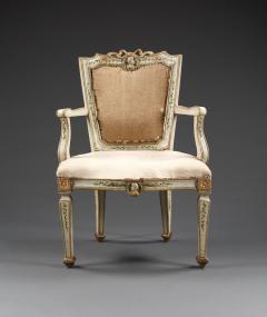 A PAIR OF EARLY NEOCLASSICAL PALE BLUE PAINTED GROUND AND GILDED ARMCHAIRS - 3453177