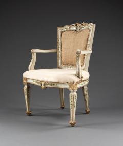 A PAIR OF EARLY NEOCLASSICAL PALE BLUE PAINTED GROUND AND GILDED ARMCHAIRS - 3453187