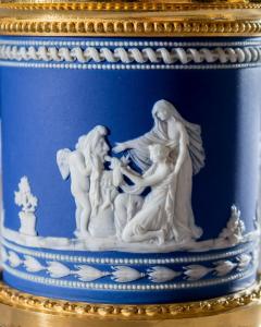 A PAIR OF GEORGE III CUT GLASS ORMOLU MOUNTED WEDGWOOD DRUM CANDLESTICKS - 3788051