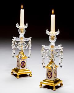 A PAIR OF GEORGE III ORMOLU MOUNTED PORCELAIN CUT GLASS CANDLESTICKS - 4250536
