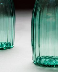 A PAIR OF GREEN SLICE CUT VICTORIAN DECANTERS - 3787803