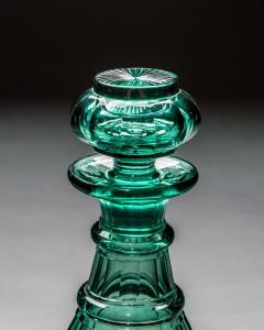 A PAIR OF GREEN SLICE CUT VICTORIAN DECANTERS - 3787819
